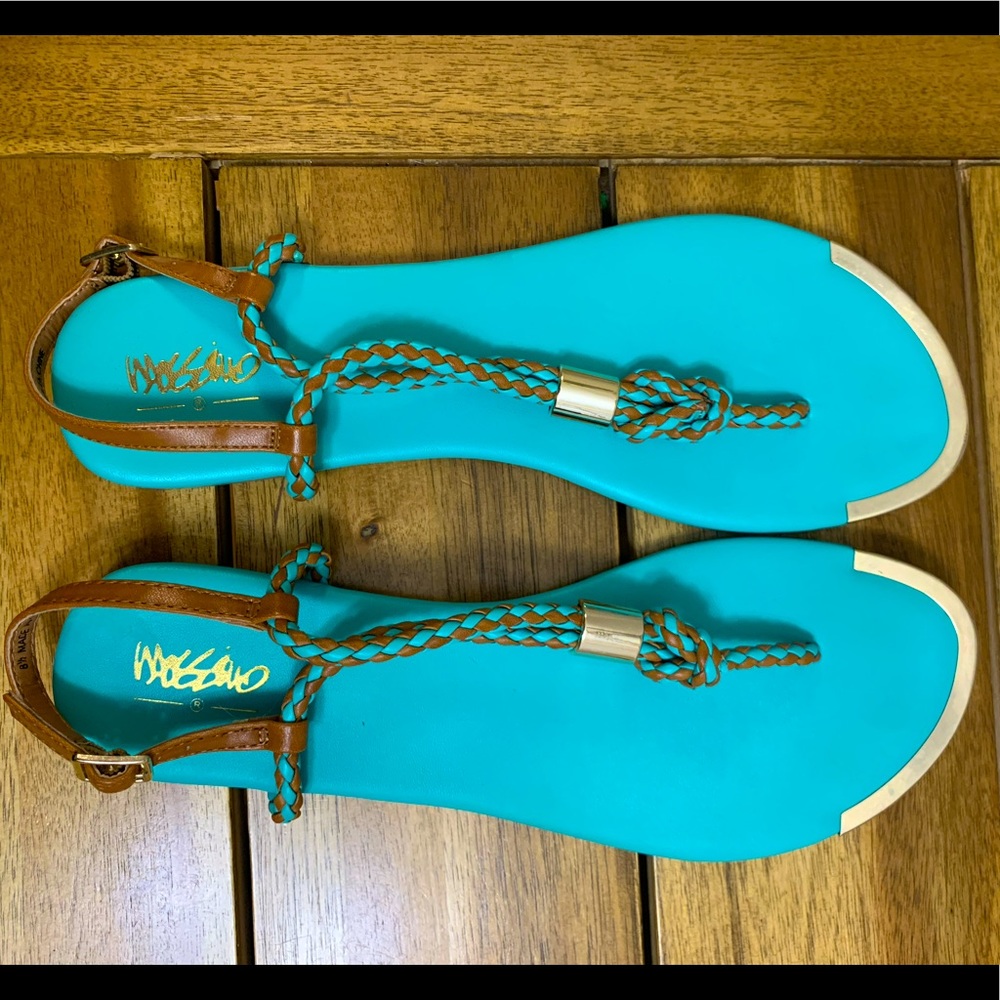 Turquoise + Tan Braided Sandals